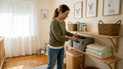 Mother organizing baby storage with eco bins