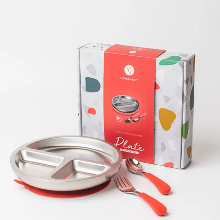 Lion & Lady 18/8 Stainless Steel Suction Plate Set with Spoon & Fork Lion & Lady