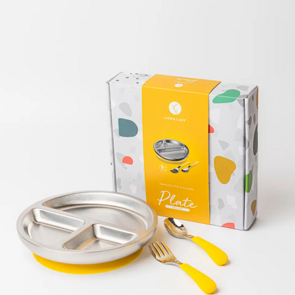 Lion & Lady 18/8 Stainless Steel Suction Plate Set with Spoon & Fork Lion & Lady