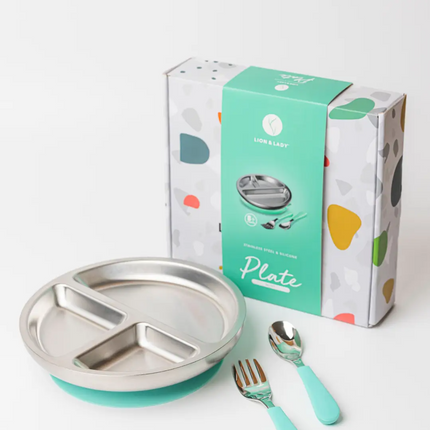 Lion & Lady 18/8 Stainless Steel Suction Plate Set with Spoon & Fork Lion & Lady