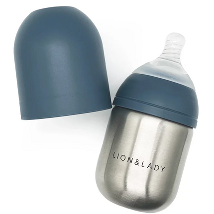 Lion & Lady Stainless Steel Feeding Bottle Single 210ml - Navy
