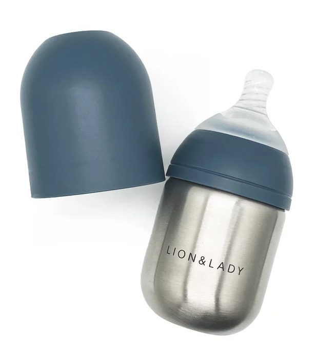 Lion & Lady Stainless Steel Feeding Bottle Single 210ml - Navy