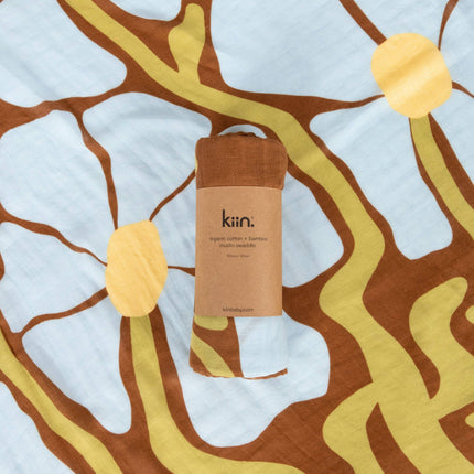 Kiin Baby Organic Muslin Swaddle - Fleur (Limited Edition): Fleur - Umber