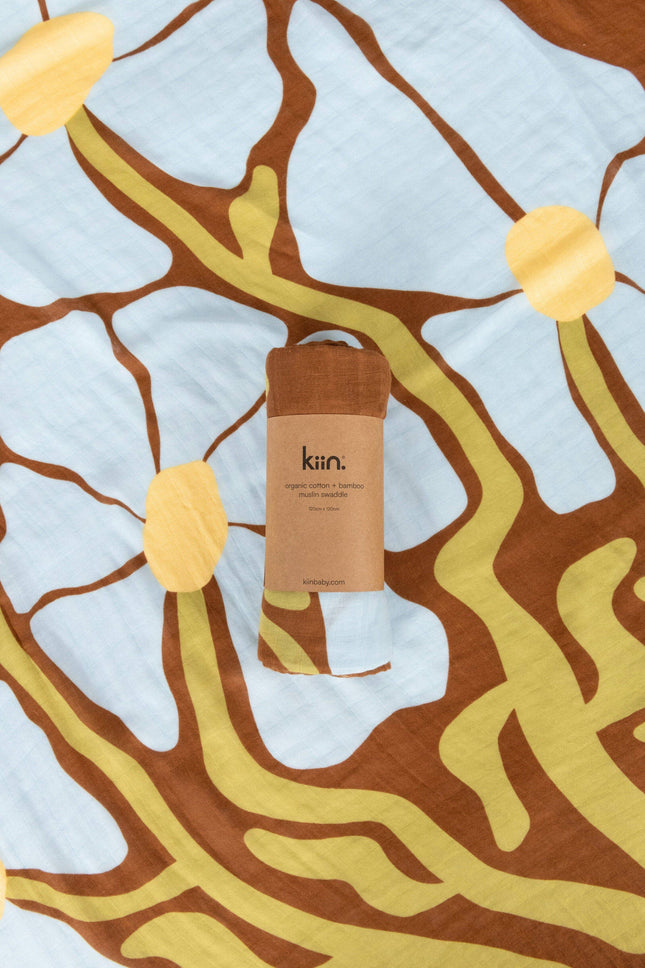 Kiin Baby Organic Muslin Swaddle - Fleur (Limited Edition): Fleur - Umber