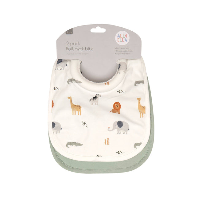 All4Ella Roll Neck Bibs 2pk - Wild Animals