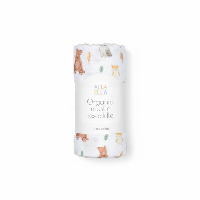 All4Ella Organic Muslin Swaddle - Forest friends