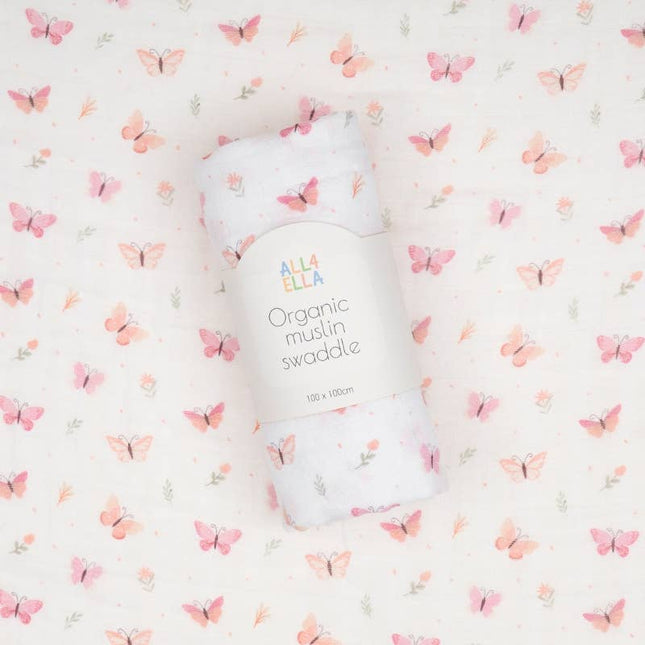 All4Ella Organic Muslin Swaddle - Sweet Butterfly