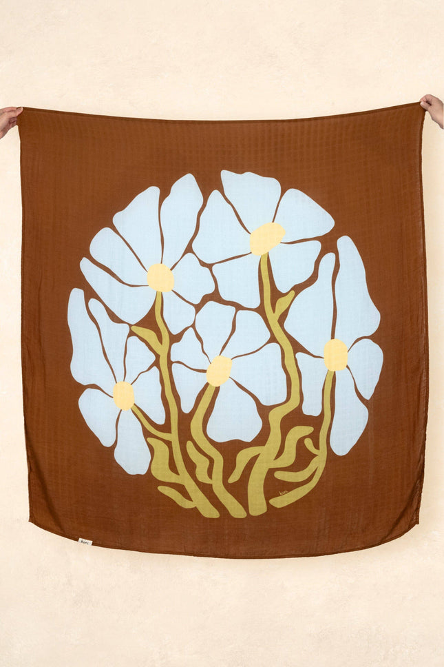 Kiin Baby Organic Muslin Swaddle - Fleur (Limited Edition): Fleur - Umber