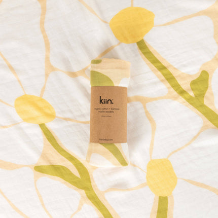 Kiin Baby Organic Muslin Swaddle - Fleur (Limited Edition): Fleur - Umber