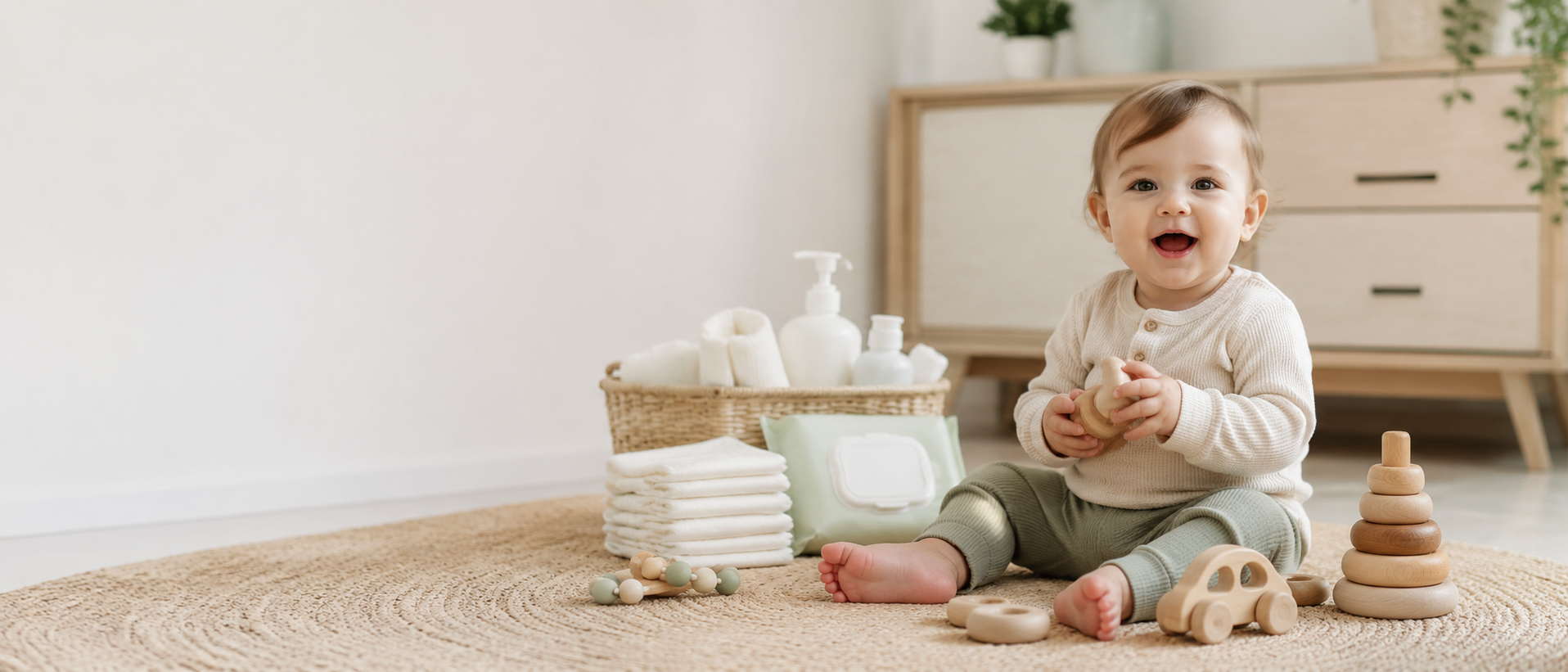 Baby with thoughtfully chosen family essentials