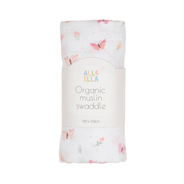 All4Ella Organic Muslin Swaddle - Sweet Butterfly