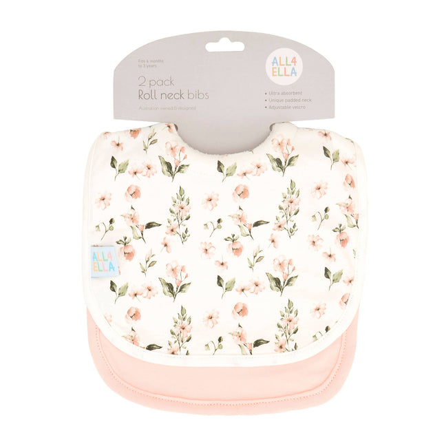 All4Ella Roll Neck Bib 2pk - Pink Flower