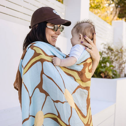 Kiin Baby Organic Muslin Swaddle - Fleur (Limited Edition): Fleur - Umber