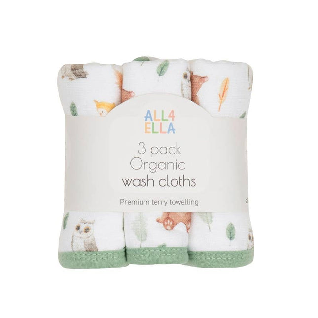 All4Ella Wash Cloths 3pk - Forest Friends