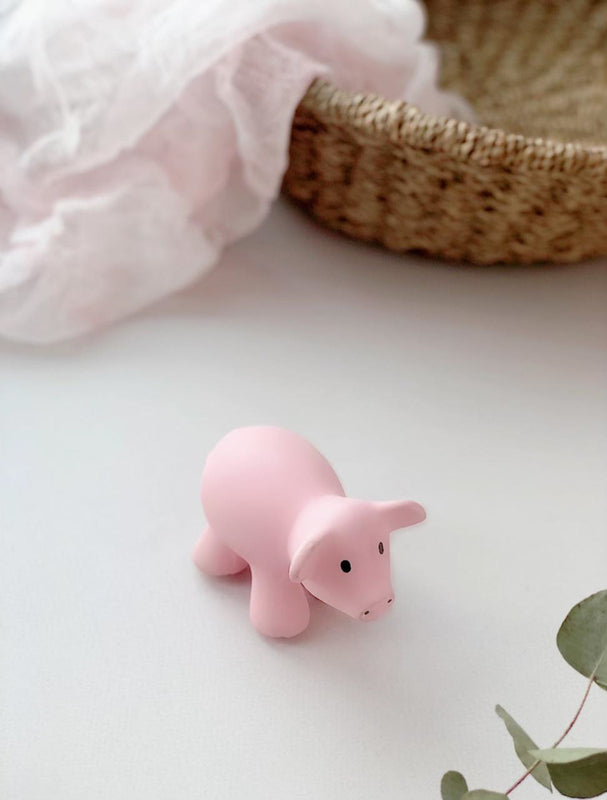 Tikiri My First Farm Natural Rubber Teether & Rattle - Pig