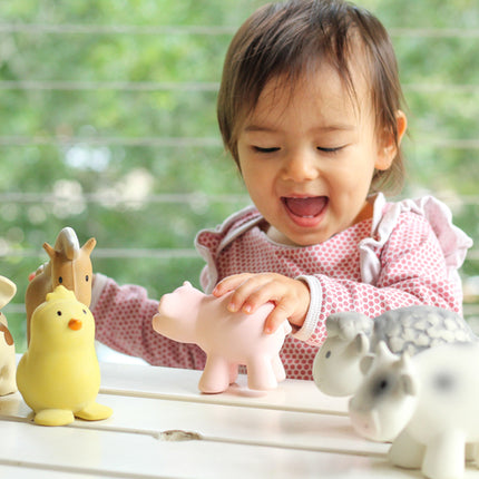 Tikiri My First Farm Natural Rubber Teether & Rattle - Pig