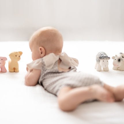 Tikiri My First Farm Natural Rubber Teether & Rattle - Pig
