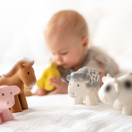 Tikiri My First Farm Natural Rubber Teether & Rattle - Pig