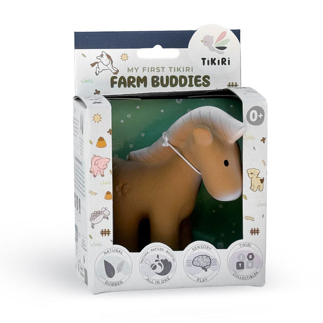 Tikiri My First Farm Natural Rubber Teether & Rattle - Horse