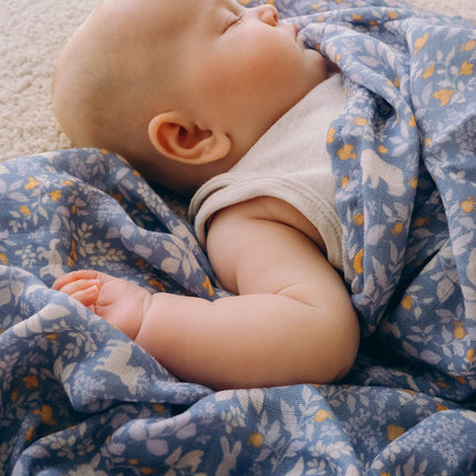 Fox & Fallow Organic Muslin Wrap - Forest Friends Cornflower Fox & Fallow
