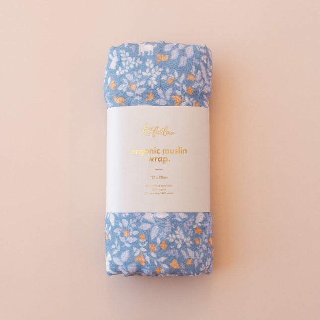 Fox & Fallow Organic Muslin Wrap - Forest Friends Cornflower Fox & Fallow
