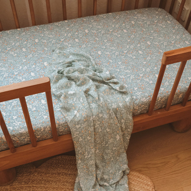Fox & Fallow Organic Muslin Wrap - Forest Friends Sage Fox & Fallow