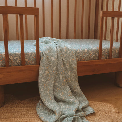 Fox & Fallow Organic Muslin Wrap - Forest Friends Sage Fox & Fallow