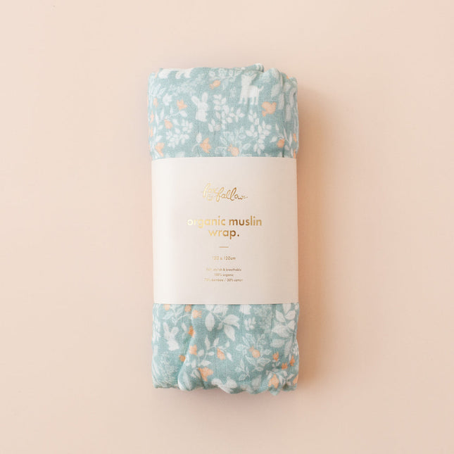 Fox & Fallow Organic Muslin Wrap - Forest Friends Sage Fox & Fallow