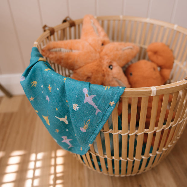 Fox & Fallow Organic Muslin Wrap - Ocean Creatures Fox & Fallow