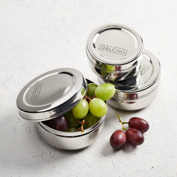 DALCINI™ Stainless Round Snack Trio Mix of 3 Containers Dalcini Stainless