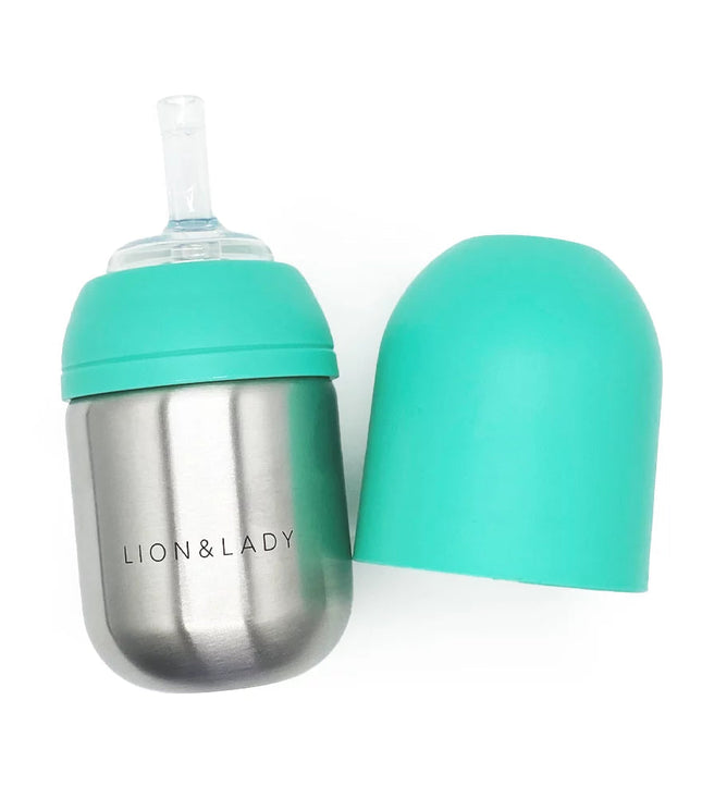 Lion & Lady Toddler Stainless Steel Straw Cup 210ml - Mint Lion & Lady