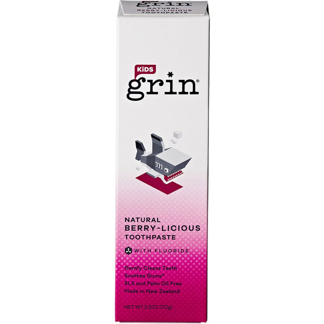 Grin Kids Natural Toothpaste Berry-Licious with Fluoride 70g-Grin-Hello Charlie