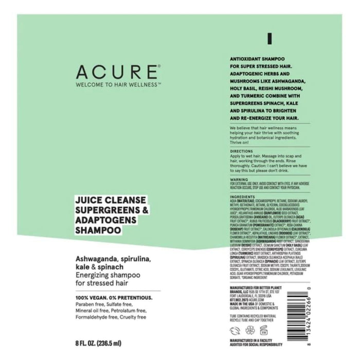 Acure Juice Cleanse Supergreens & Adaptogens Shampoo - Hello Charlie