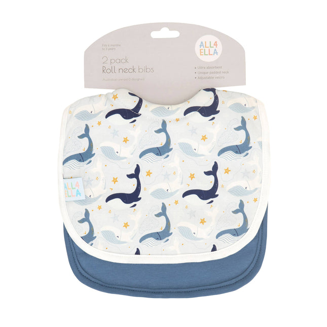 All4Ella Roll Neck Bib 2pk - Whales