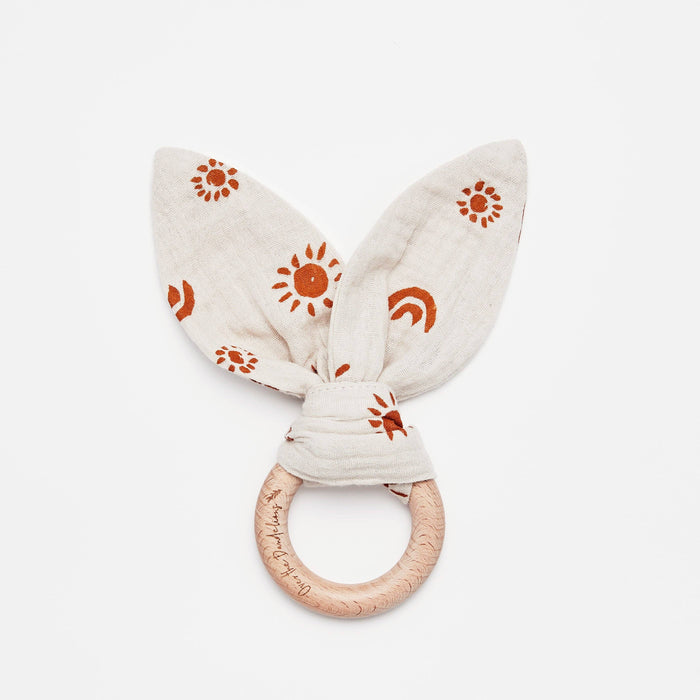 Organic Bunny Ears Teether Sunny Print Sand/Amber
