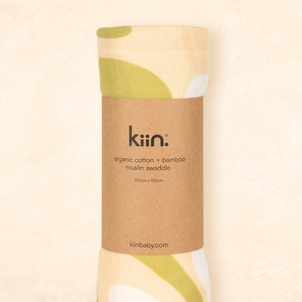 Kiin Baby Organic Muslin Swaddle - Fleur (Limited Edition): Fleur - Umber