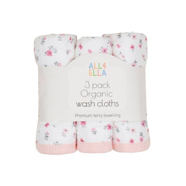 All4Ella Wash Cloths 3pk - Pink Petals