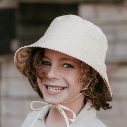 Bedhead Explorer Reversible Infant & Kids Classic Bucket Sun Hat - Frankie / Flax-Bedhead Hats-Small-Hello Charlie