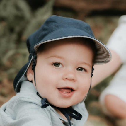 Bedhead Lounger Reversible Infant Flap Hat - Charlie / Indigo-Bedhead Hats-Hello Charlie