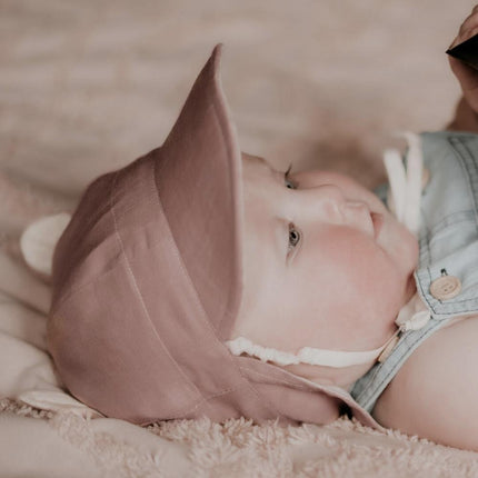 Bedhead Roamer Reversible Teddy Infant Flap Hat - Rosa / Flax-Bedhead Hats-XS-Hello Charlie