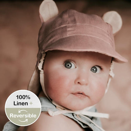 Bedhead Roamer Reversible Teddy Infant Flap Hat - Rosa / Flax-Bedhead Hats-XS-Hello Charlie