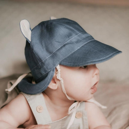 Bedhead Roamer Reversible Teddy Infant Flap Hat - Steele / Flax-Bedhead Hats-XS-Hello Charlie