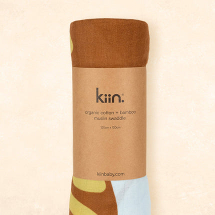 Kiin Baby Organic Muslin Swaddle - Fleur (Limited Edition): Fleur - Umber