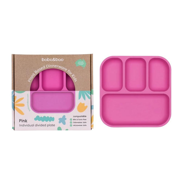 Bobo & Boo Plant Based Bento Style Kids Divided Plate - Pink--Hello-Charlie