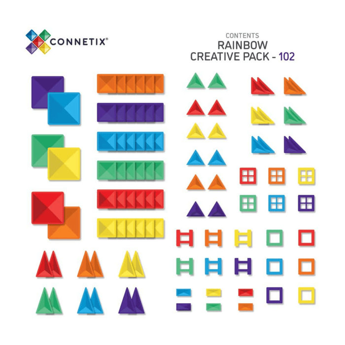 Connetix Creative Pack 102 Pcs Magnetic Tiles - Rainbow - Hello Charlie