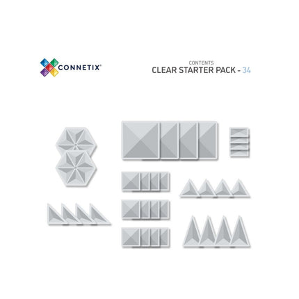 Connetix Starter Pack 34 Pcs Magnetic Tiles - Clear-Connetix-Hello Charlie