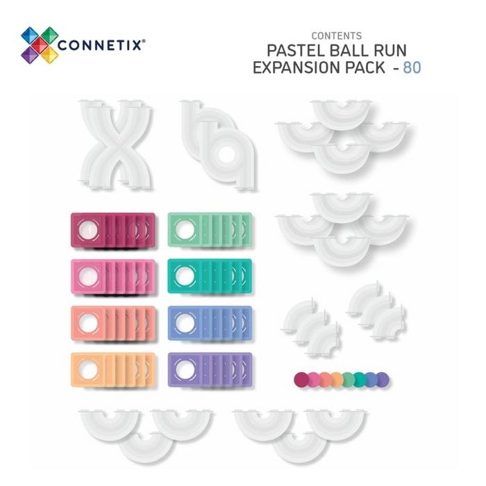 Connetix Tiles Ball Run Magnetic - 80 pcs Expansion Pack - Pastel-Hello-Charlie