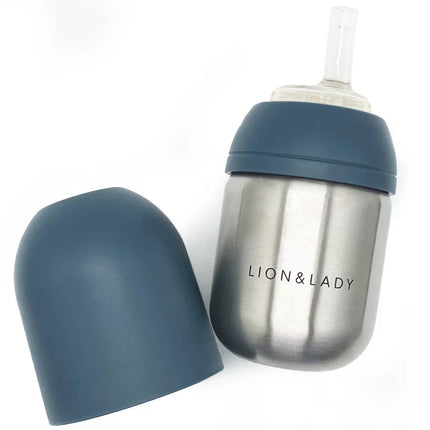 Lion & Lady Toddler Stainless Steel Straw Cup 210ml - French Navy Lion & Lady