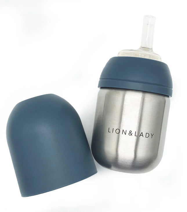Lion & Lady Toddler Stainless Steel Straw Cup 210ml - French Navy Lion & Lady