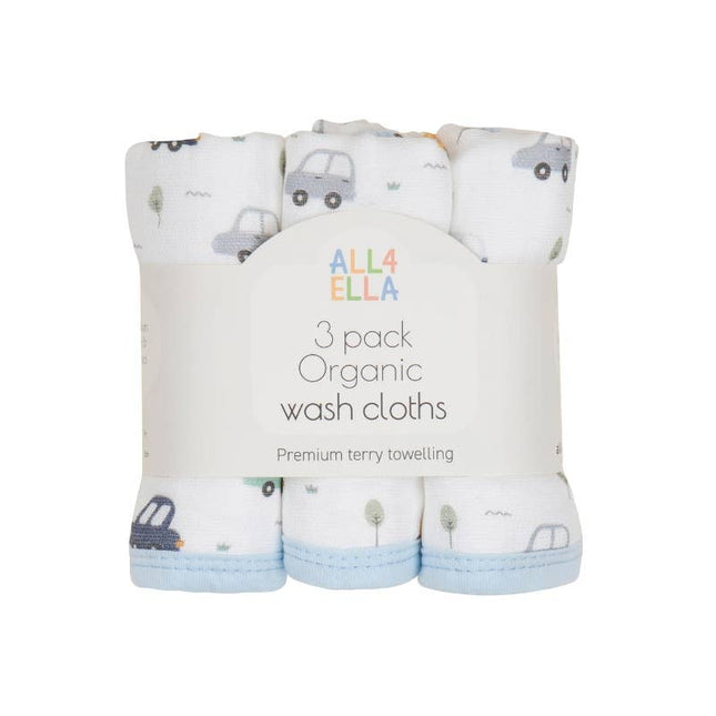 All4Ella Wash Cloths 3pk - Beep Beep